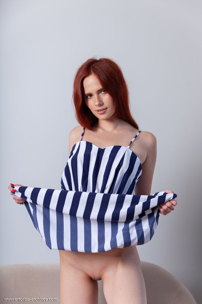 Angel Rai In A Striped Dress - Picture 02