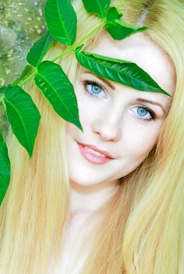 Fresh Blonde Beauty Fay Love has Green-Blue eyes