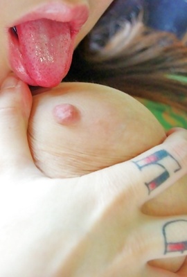 Teen Ivy Snow licks her aroused nipple