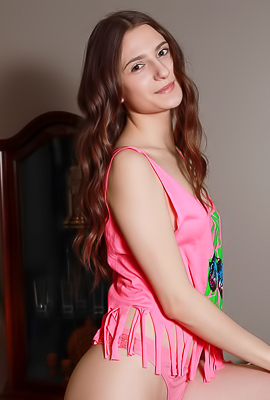 Sexy Brunette Afina Exposing Her Shaved Pussy And Curvaceous Ass