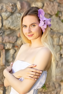 Emily Swan In A Pretty Summer Dress And High Heels That Show Off Her Lovely Long Legs
