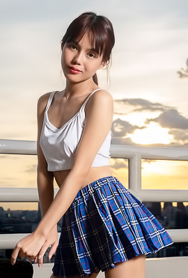 Rose Sarinz Ponytailed Asian Cutie Flips Up Her Plaid Skirt To Reveal Her Sexy Booty