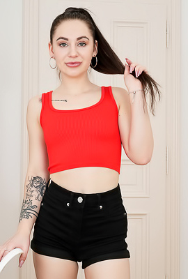 Emma Evans Sleek And Petite As She Peels Her Clothes Off