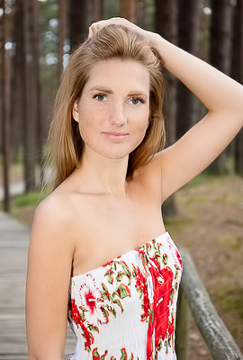Lera F Teases With Long Locks And Shaved Allure In The Forest With Tantalizing Upskirt Views