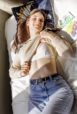Marion Summers Teases In Lingerie Her Curves Before Shedding Jeans And Sweaters For A Sensual Smile